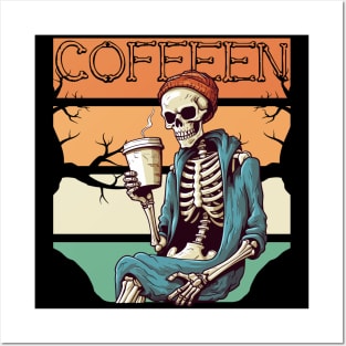 Coffeen - Skeleton Enjoying Coffee, Halloween Graphic Posters and Art